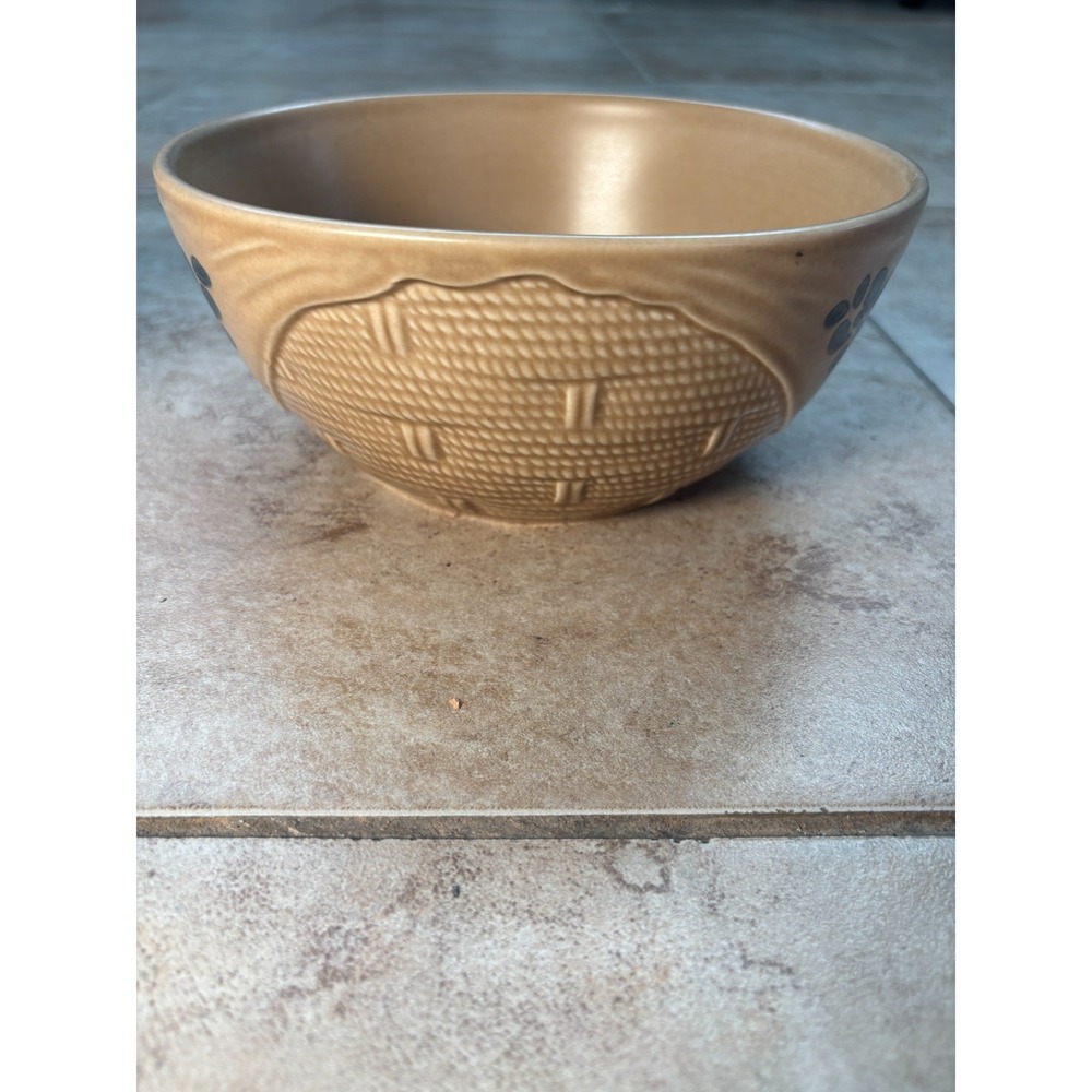 Vintage Pfaltzgraff Folk Art Basket Weave Serving Bowl Set Tan Blue USA 7.25" - Picture 4 of 7